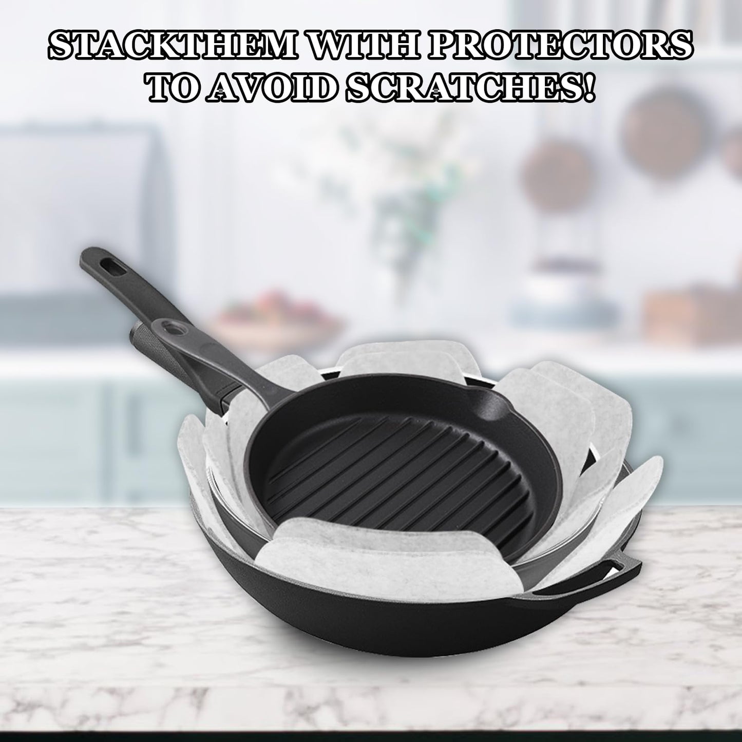 Pan Protectors, Set of 6 and 3 Different Size, Premium Felt Pot Protectors for Stacking Non Stick Pan Dividers Separators Pads for Stacking and Protecting Your Cookware (White)