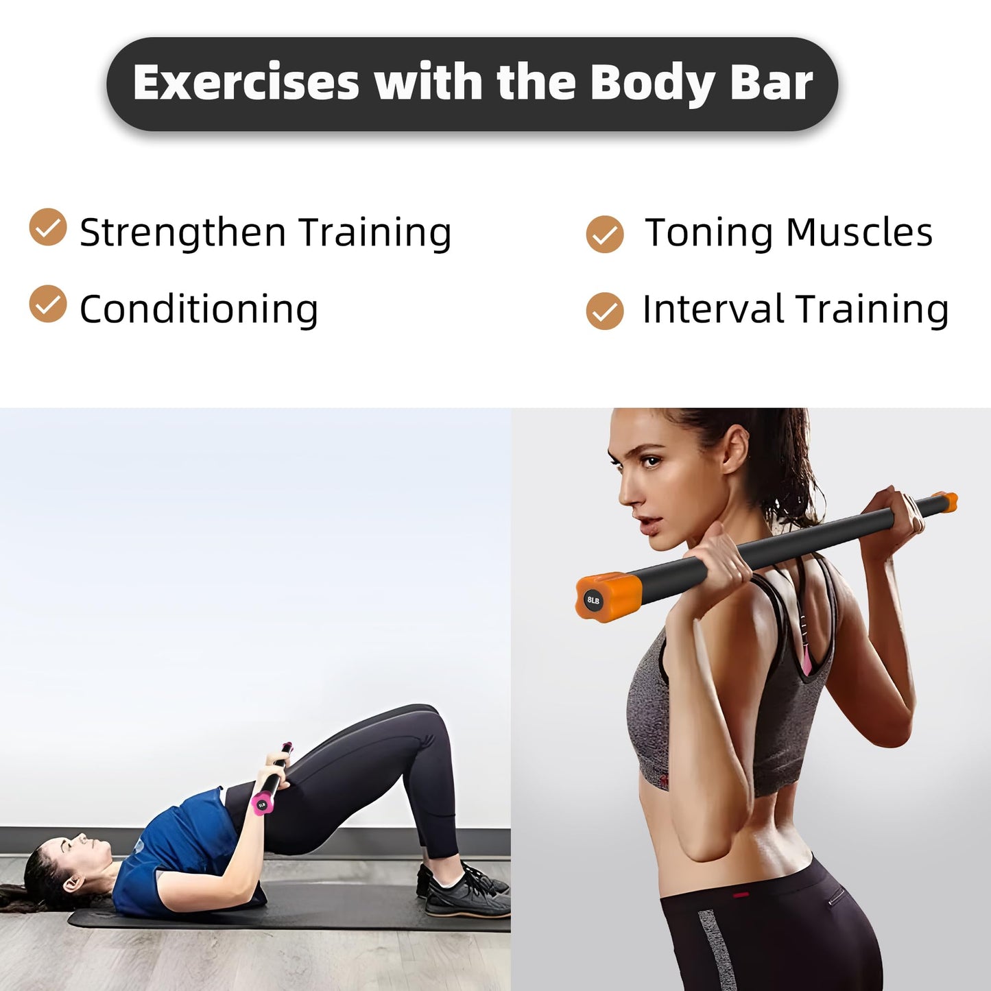Fitvids Total Body Workout Weighted Bar Weighted Workout Bar Weighted Exercise Bar, Set of 3: 5, 8, 12LBS