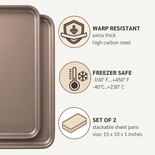 HAPPIELS Nonstick Baking Sheet Set of 2 - PFOA & BPA Free Carbon Steel Cookie Sheets | 15x10 Inch Jelly Roll Pans