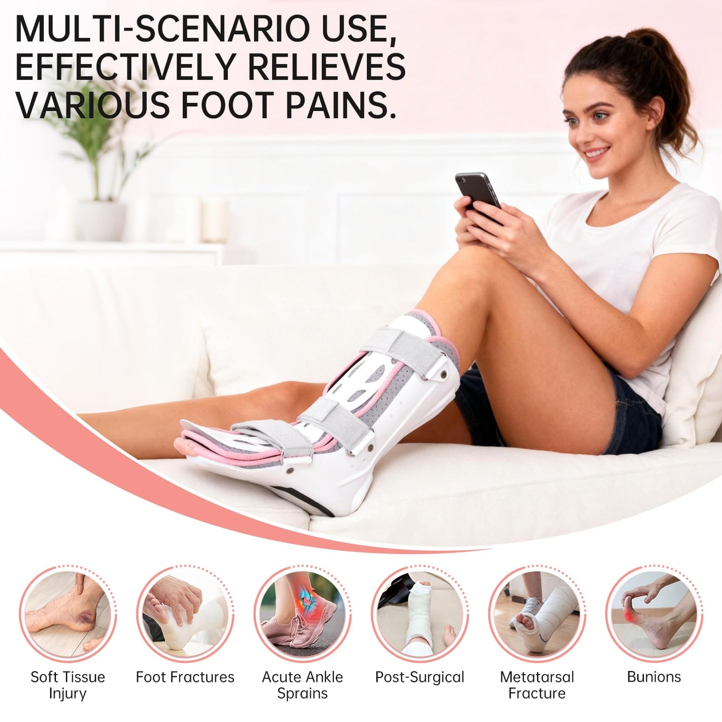 Oneweijie Medical Boots, Ankle Sprain Correction Boots, Ankle Sprain Braces, Adjustable Splints, Walking Boots,Detachable Linings(Short-Right)