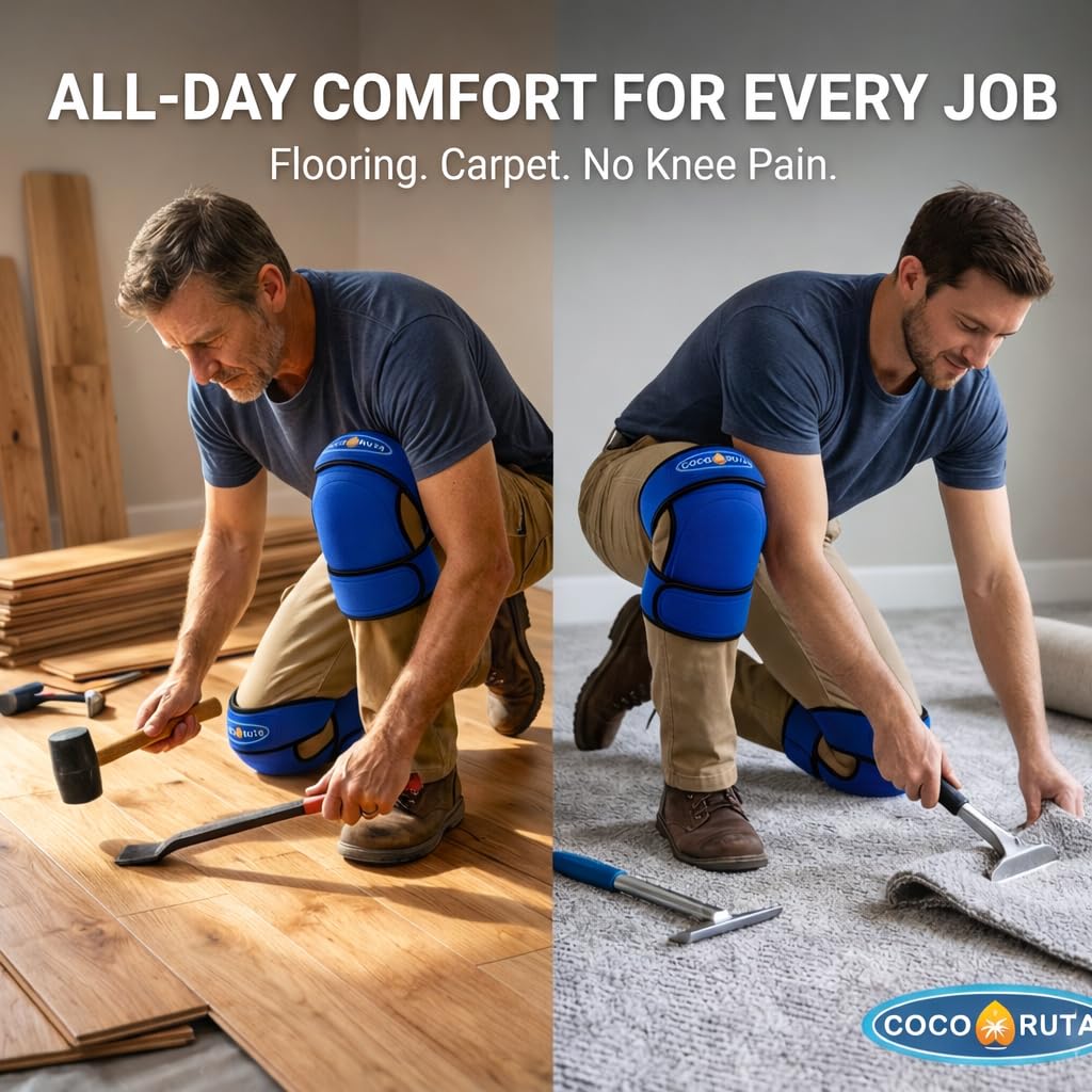 Coco Ruta Soft Knee Pads for Work Men & Women, Professional Flooring Knee Pads Rodilleras de Trabajo for Gardening, Carpet Installation, Cleaning, Thick Cushion Non Slip Comfort Knee Protectors