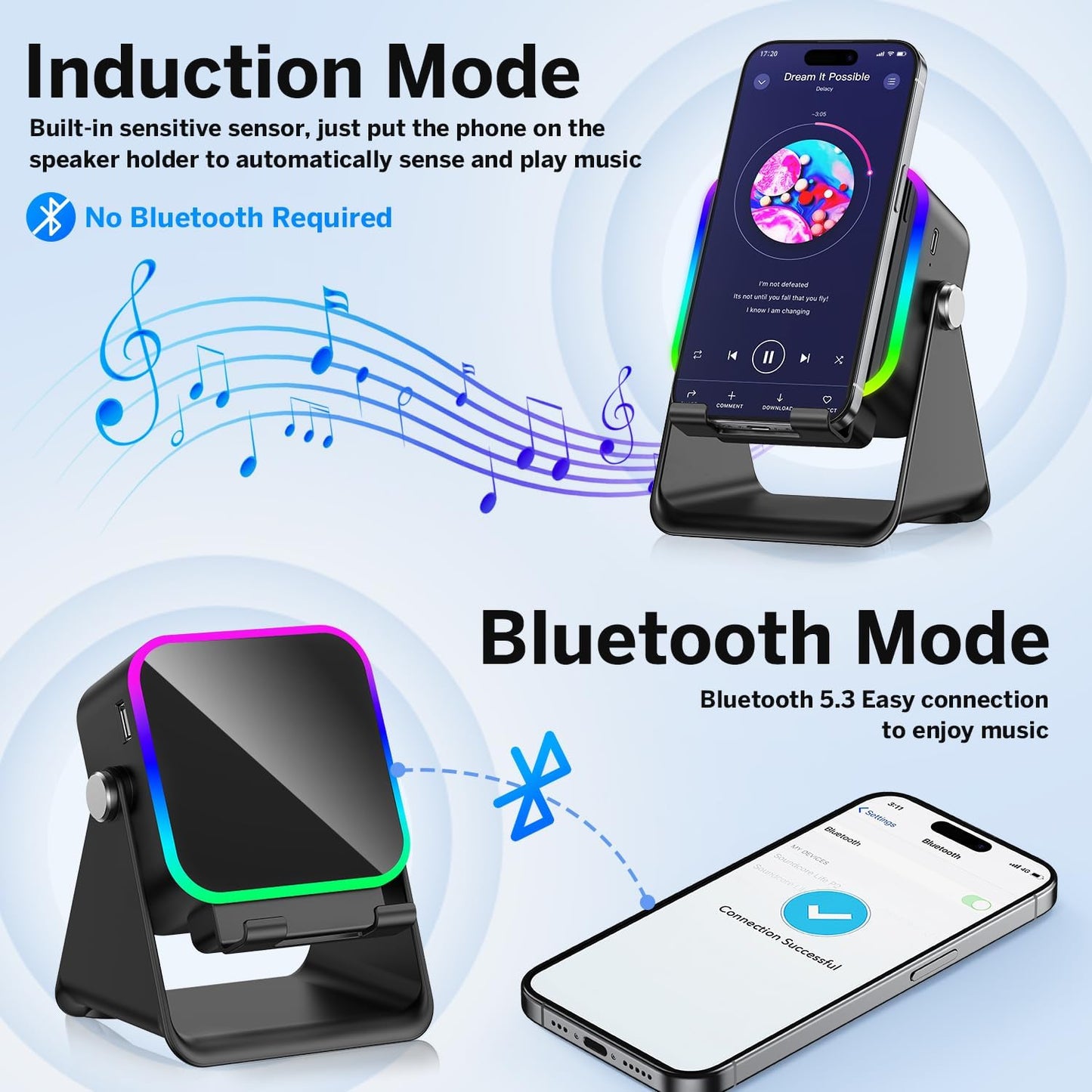 MILOUZ 5-in-1 3500mAh 8 360 Wireless Induction Speaker Bluetooth Speaker with Phone Stand,Stereo Sound, Rechargeable