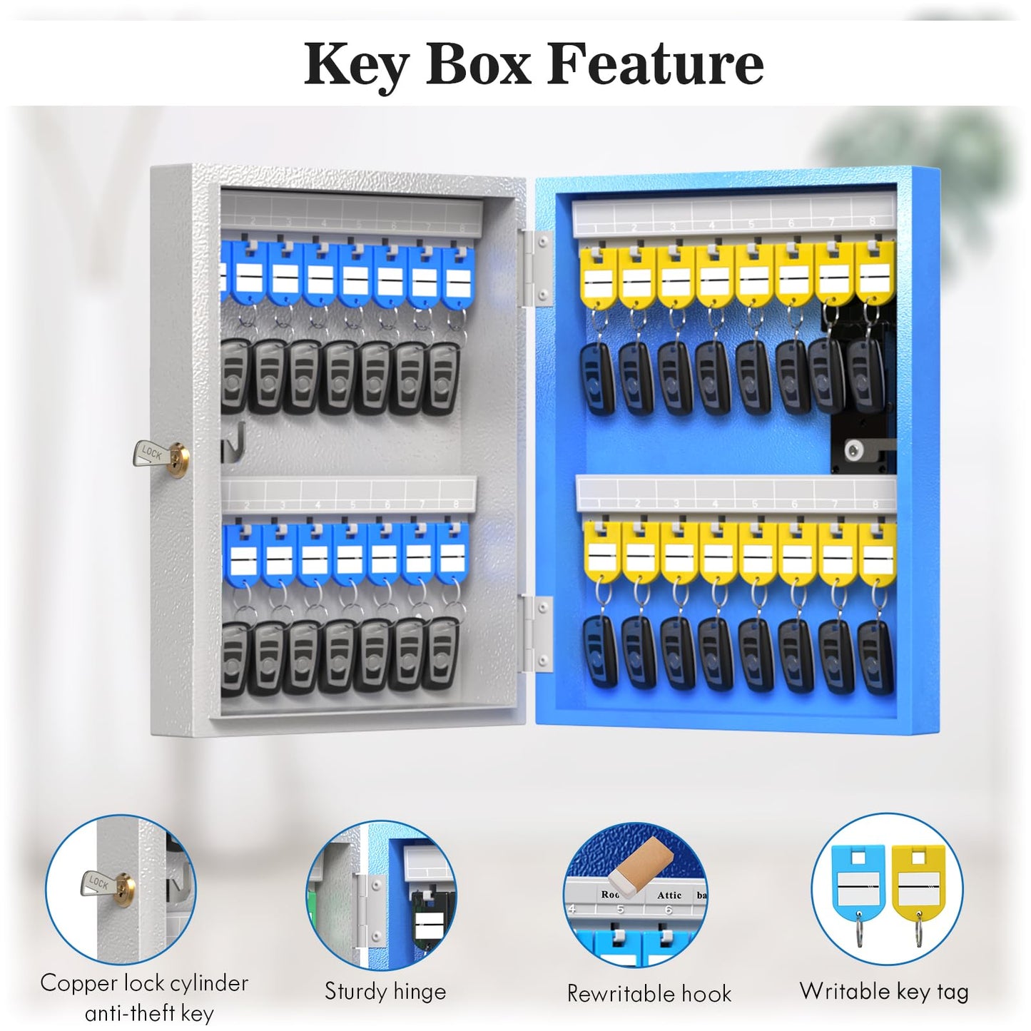 DiDiHere 32 Key Lock Box(Plus), Smart Key Cabinet Wall Mount, 4-Way Unlocking, OTP/APP/Fixed Code Unlock,OTP Access Share Half Remote Unlock
