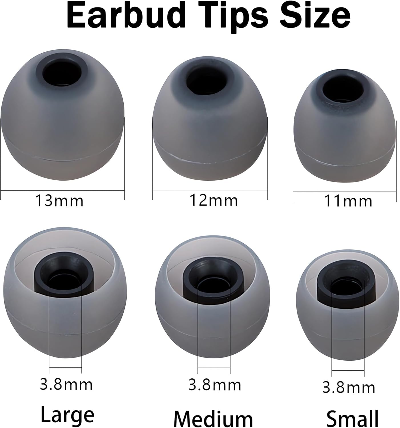 MQIMY 3.8mm -5.1mm) 18 Silicone Replacement Earbud Tips Earbud Covers Eartips Fit Most in-Ear Earbuds(Inner Hole