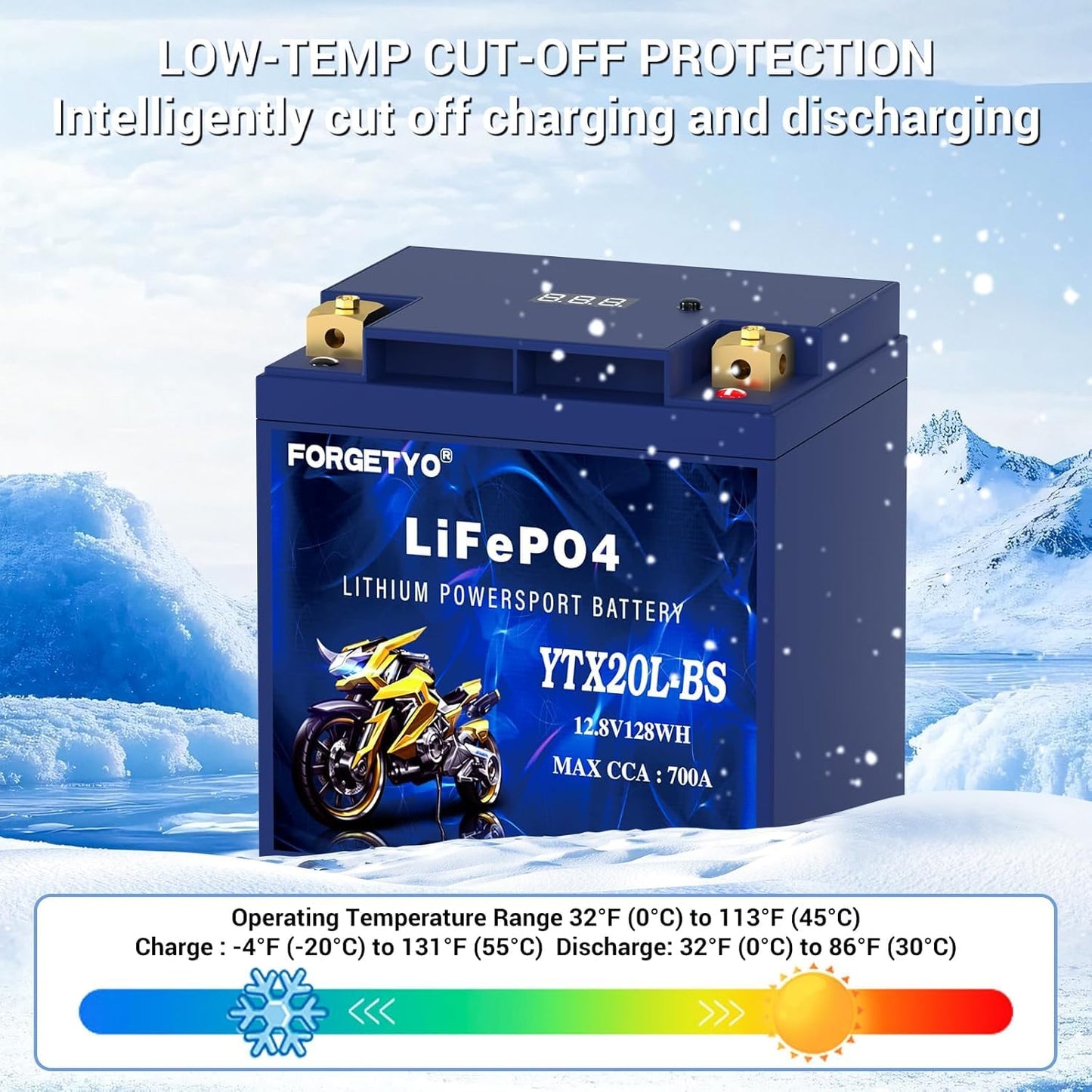 Lithium Motorcycle Battery, Forgetyo YTX30L-BS LiFePO4 Battery, 12V 12AH 850A ATV, UTV, Jet Ski, 4 Wheeler and Lawn Mower Battery