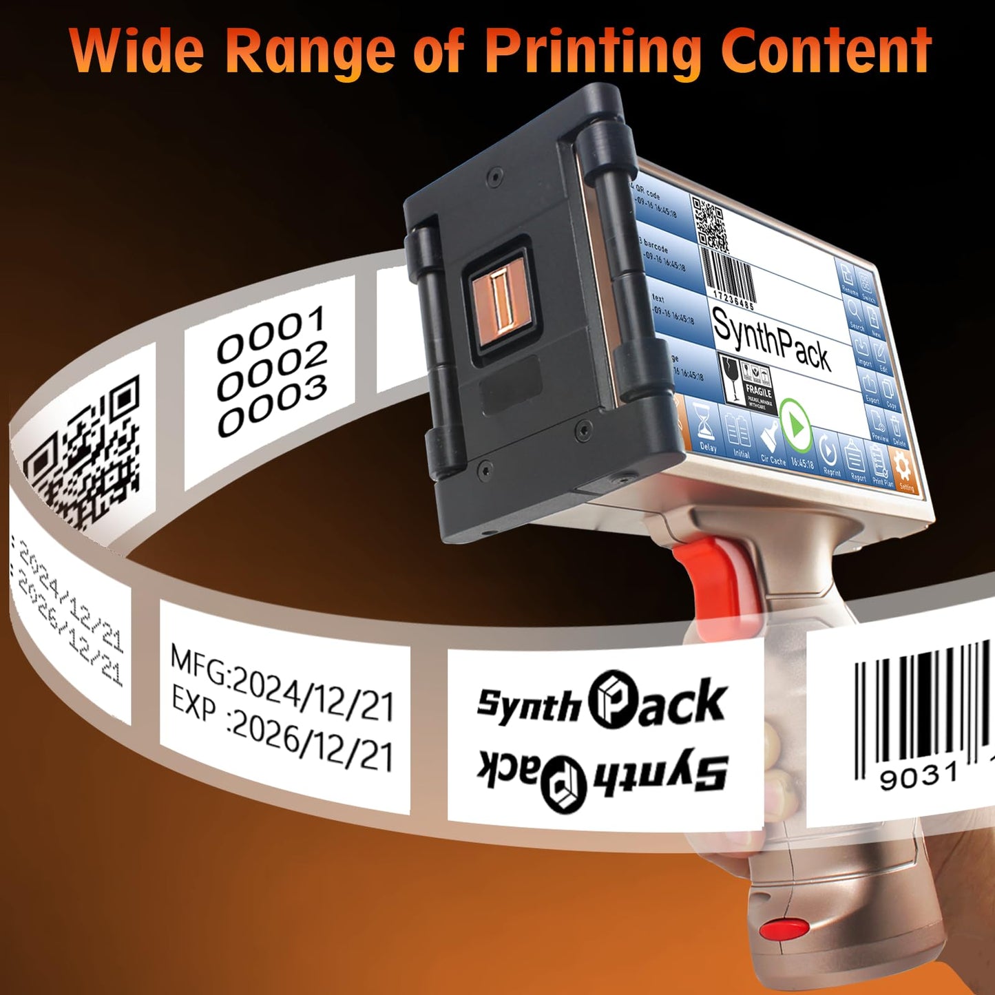 Handheld Inkjet Printer, 1200 DPI Portable Handheld Printer with 6.5 Inch Touchable Screen, 0.5 Inch Print Height for Printing QR Barcode Batch Number Logo on Plastic Carton Wood Metal Glass (SH1)
