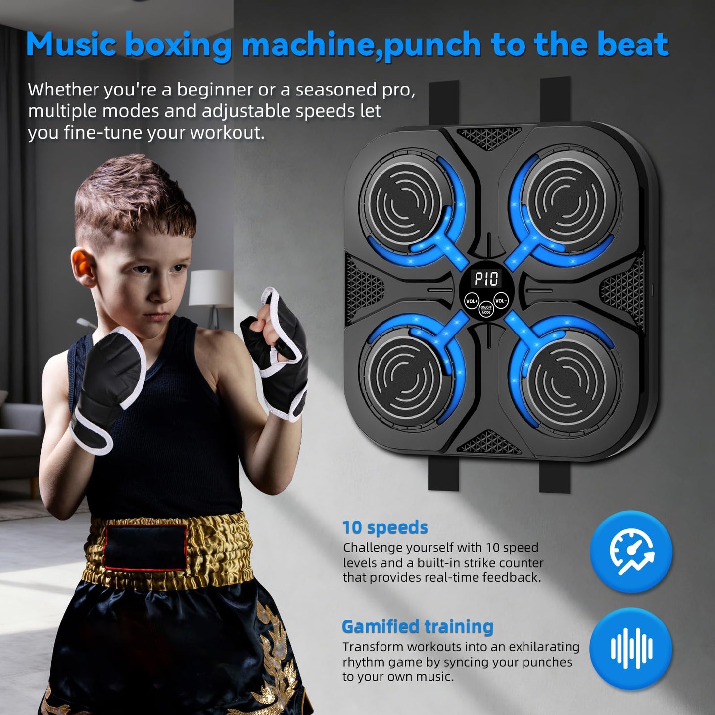 SoftGym Music Boxing Machine,Interactive Punching Trainer with LED Lights,Music Boxing Machine Sport for Kids and Adults,Cardio Workout Equipment Target for Home,Office,Gym