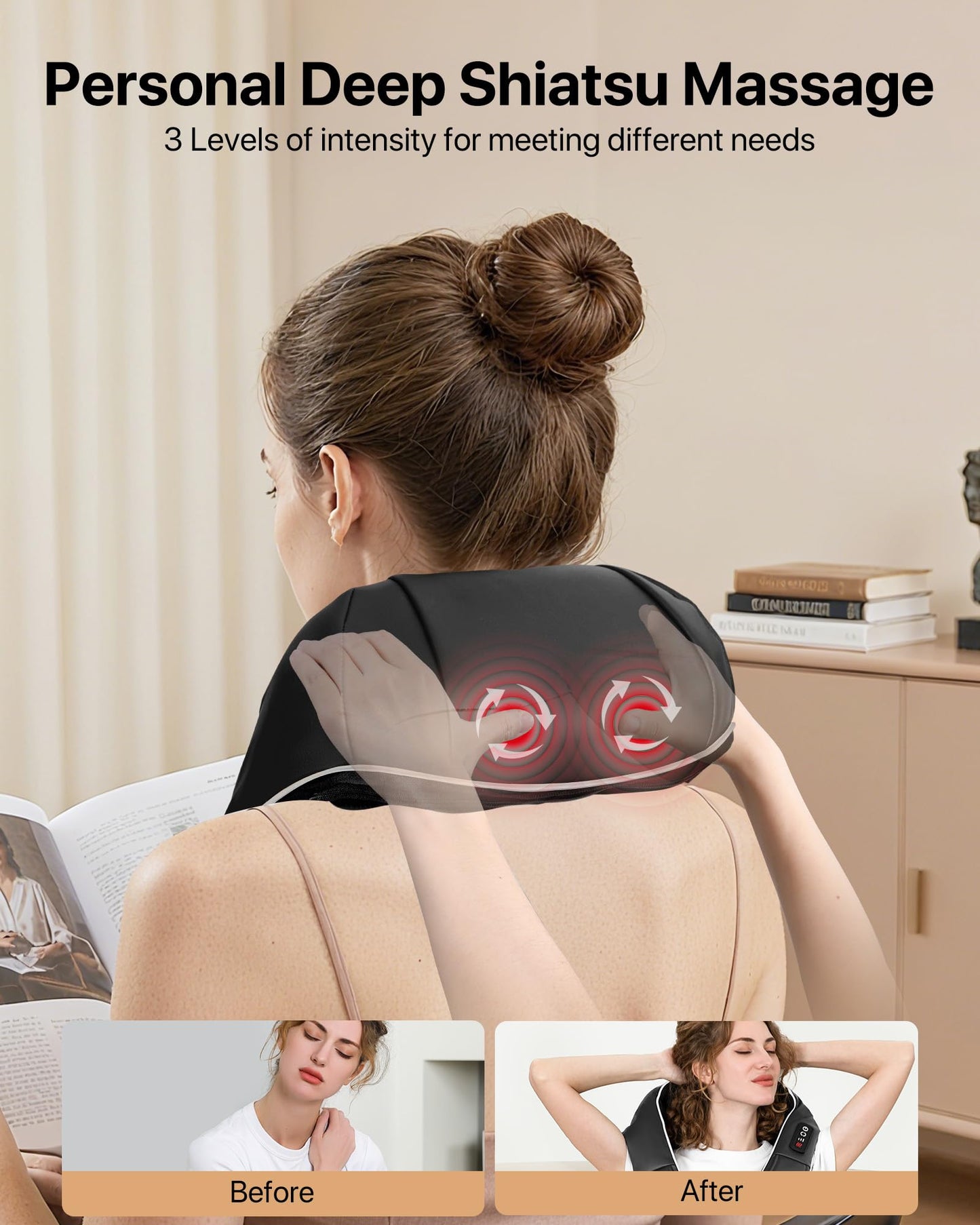 ALLJOY Shiatsu Neck and Back Massager with Heat, Deep Tissue Kneading Electric Massager for Shoulder, Lumbar, and Leg Pain Relief, Self-Care Wellness Gifts for Women Men Mom Dad