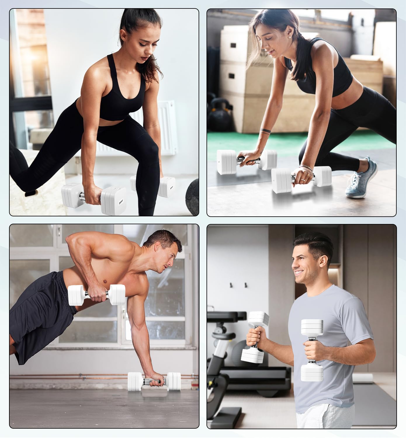 15LBS Adjustable Dumbbells Sets, 4 in 1 Free Weight Dumbbell Sets for Women Men Hand Weight Set Adjust Dumbbells Weights Set for Home Gym Exercise Workout Strength Training Equipments, White