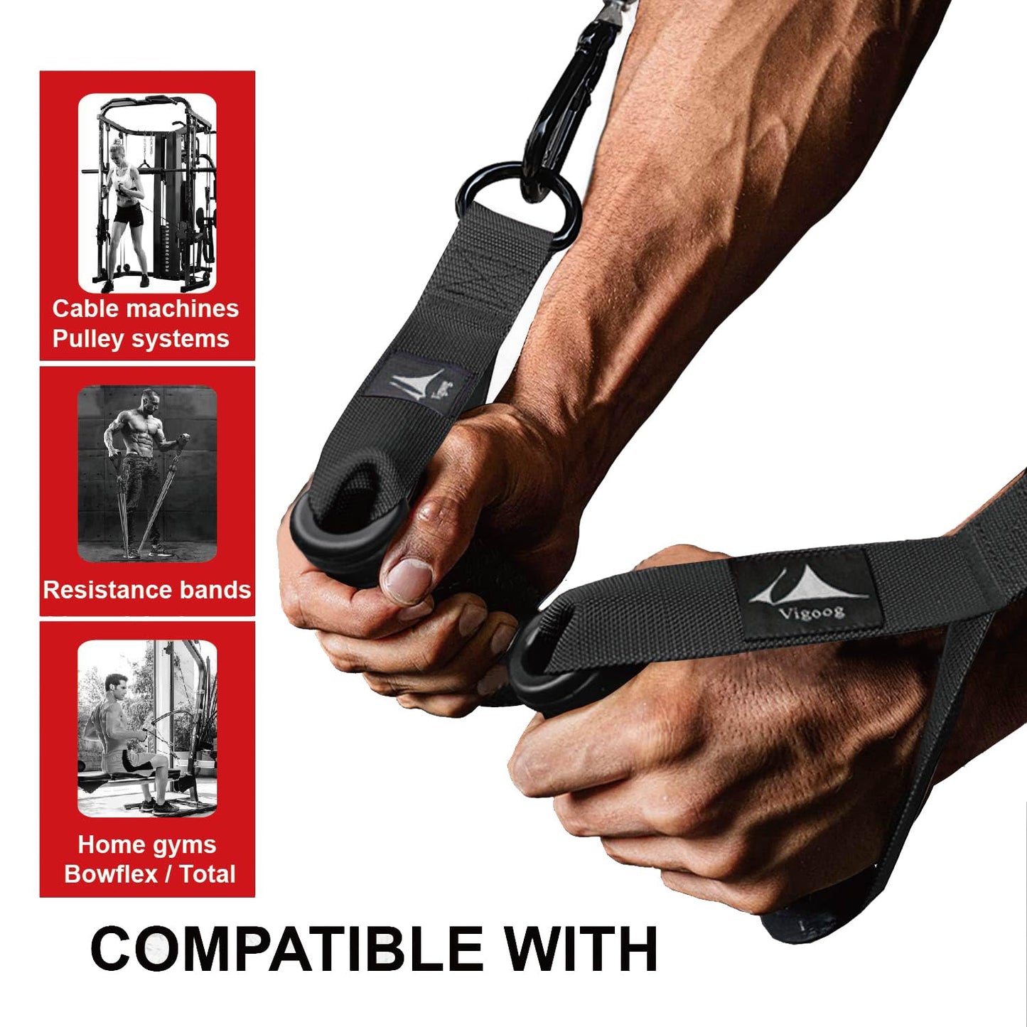 Vigoog Heavy Duty Gym Workout Handle Attachments - Powerful, Comfortable & Anti-Slip Rubber Exercise Grips for Cable Machines, Pulley Systems and Other Fitness Equipments (Carbon Black W)