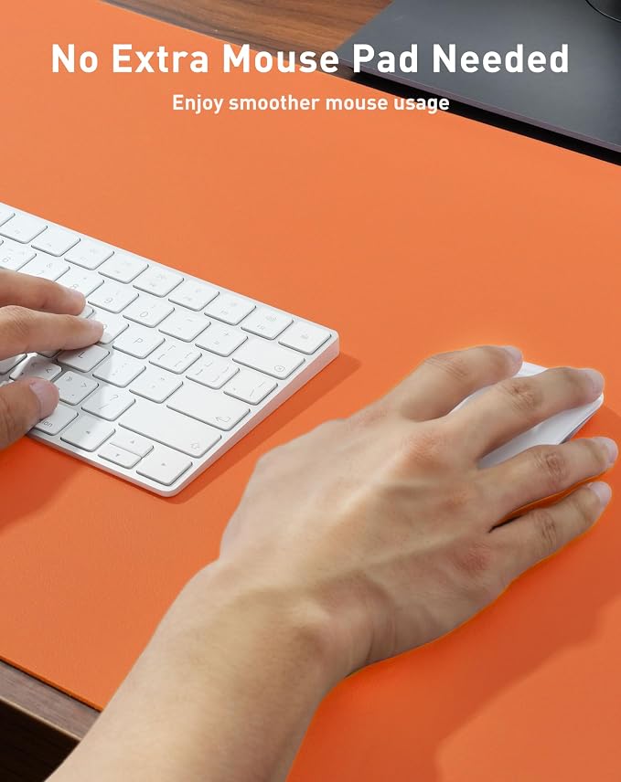 Aothia Faux Leather Desk Mat - Large Mouse Pad, Non-Slip PU Leather Blotter, Waterproof Writing Surface for Office and Home (Hermes Orange, 42" x 17")