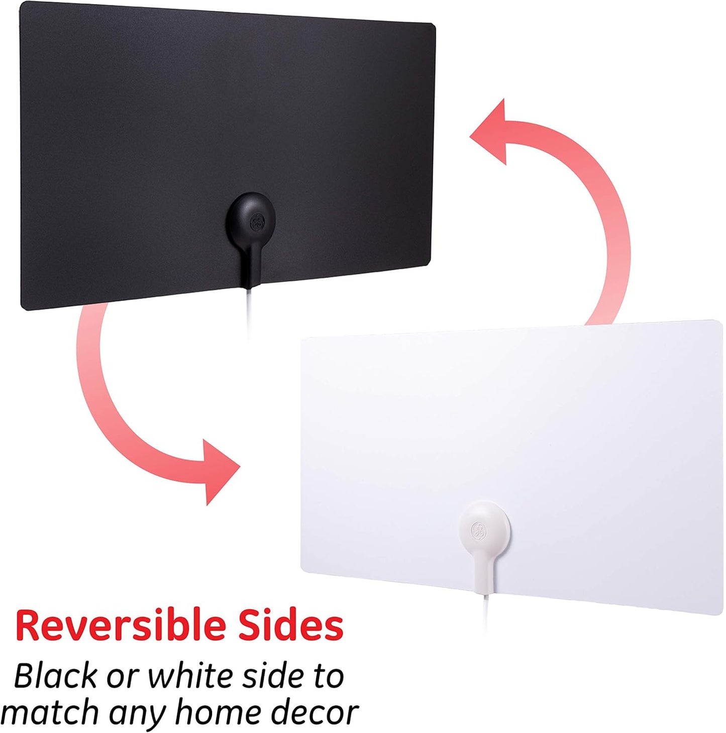 GE 4K 6ft 11264 Ultra Ed Indoor HD Digital TV Antenna, Long Ran Smart TV Antenna, Slim Decor Reversible Black White