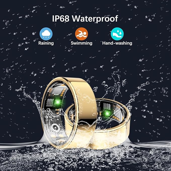Health Tracker Ring, Smart Health Ring for Women Men with Heart Rate, Blood Oxygen, Sleep Monitor, Steps,Calories, No Subscription Fee, IP68 Waterproof Smart Ring for iPhone & Android (Gold, 10#)