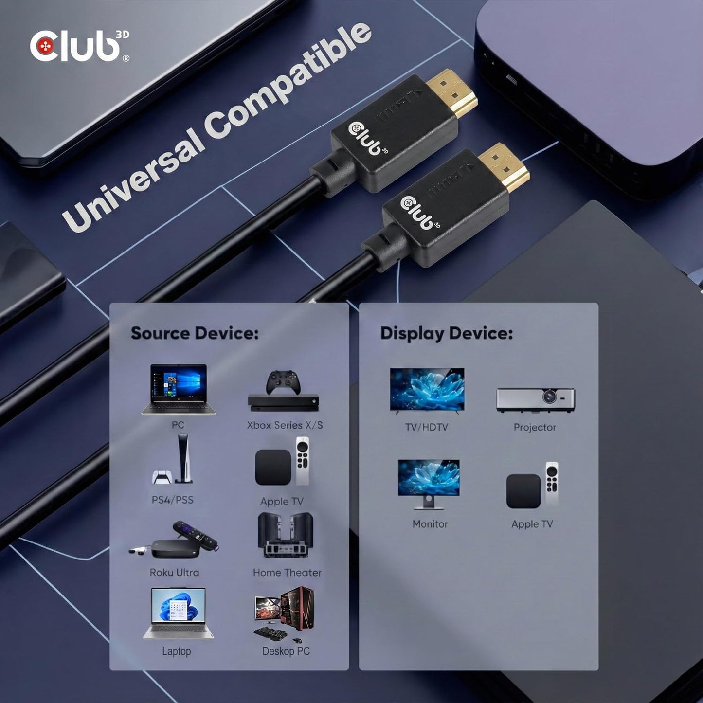 Club3D CAC-1372 2.1 4K 120Hz 8K 60Hz 2m 6.56ft Ultra High Speed HDMI Certified Cable M/M