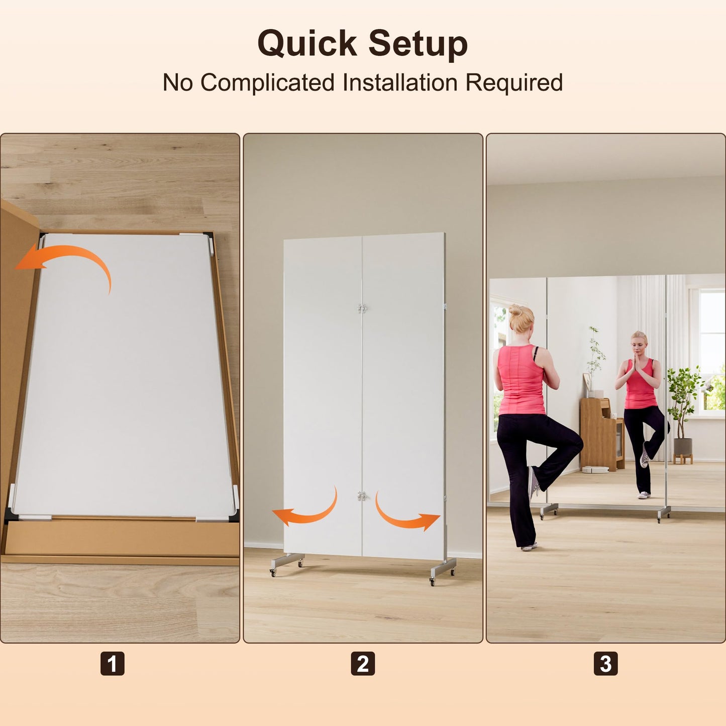 brisafe 71"x67" Folding Mirror with Wheels, 3-Panel Full Length Wall Mirror, Space-Saving Design, Shatterproof Nano Material, Portable Floor Mirror for Gym, Dance Studio, Home, Commercial Use, Silver