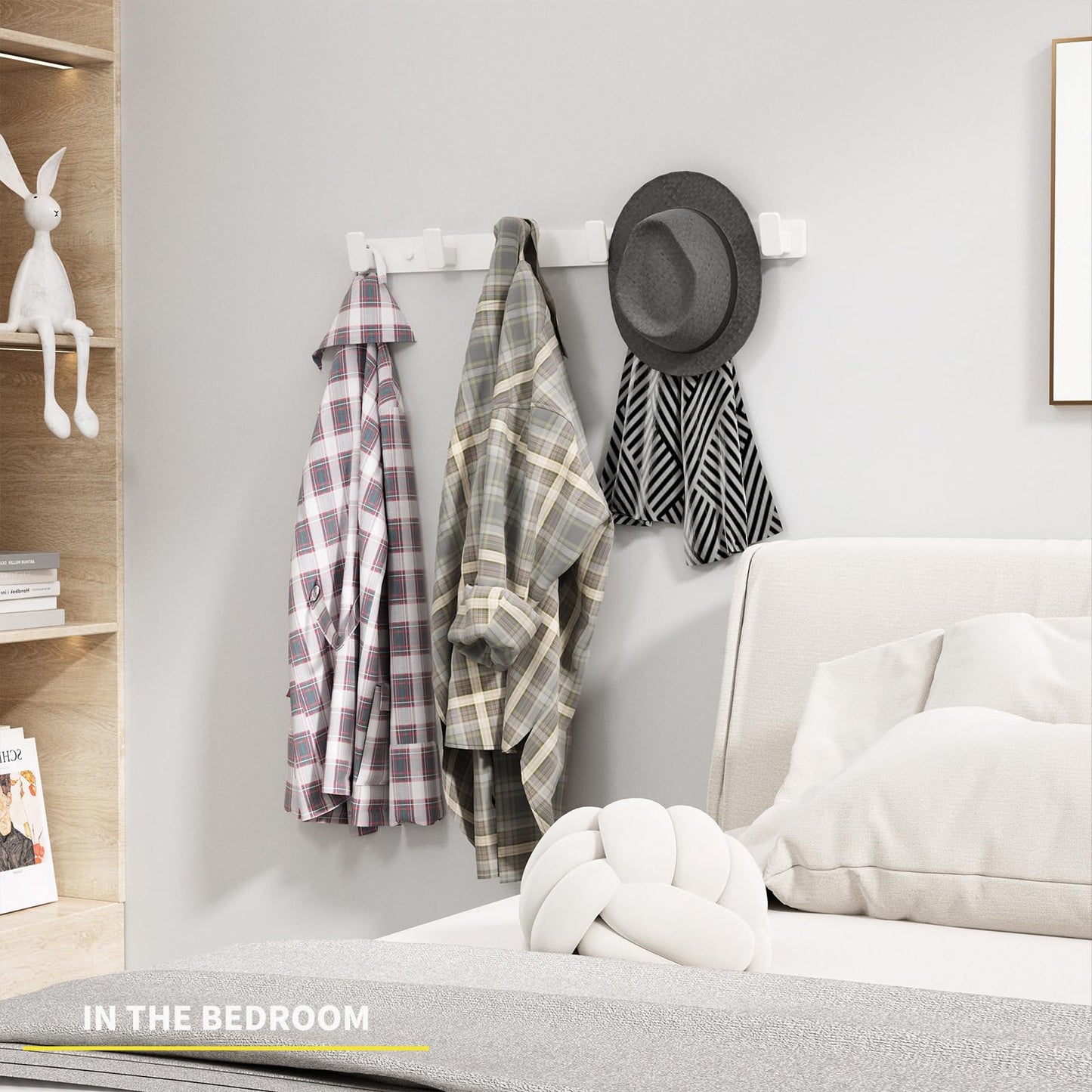 Coat Hook Wall Rack Hanger - White Coat Rack with 6 Hooks Wall Hooks for Hanging Hat Key Bag Towel Wall Mount Coat Holder