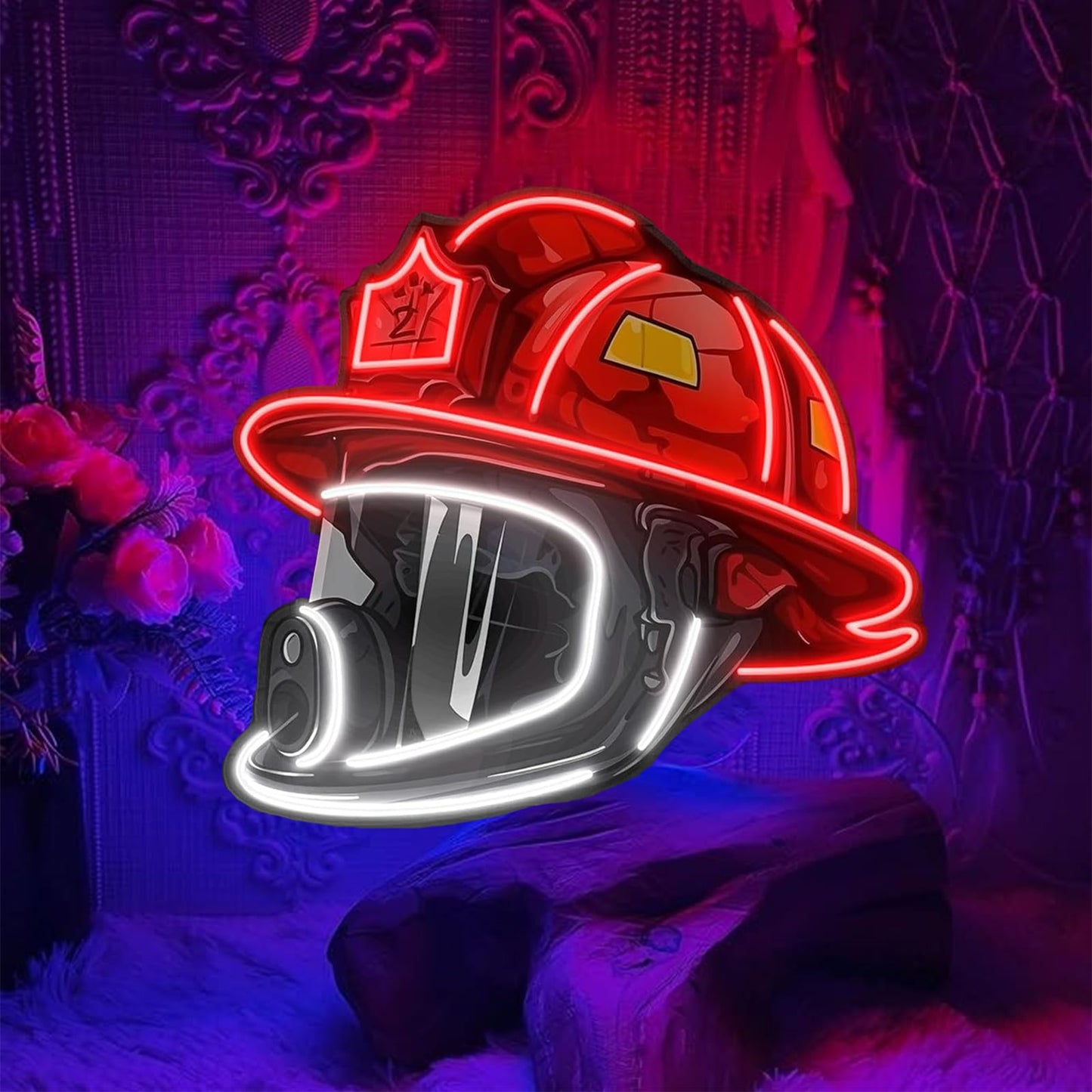 Firefighting Helmet Neon Sign,USB Powered Neon Light,Hero Decor Neon Light USB Powered LED Dimmable,for Hero Wall Decor Man Cave Firefighting Sign Wall Decor art, Firefighting Gift