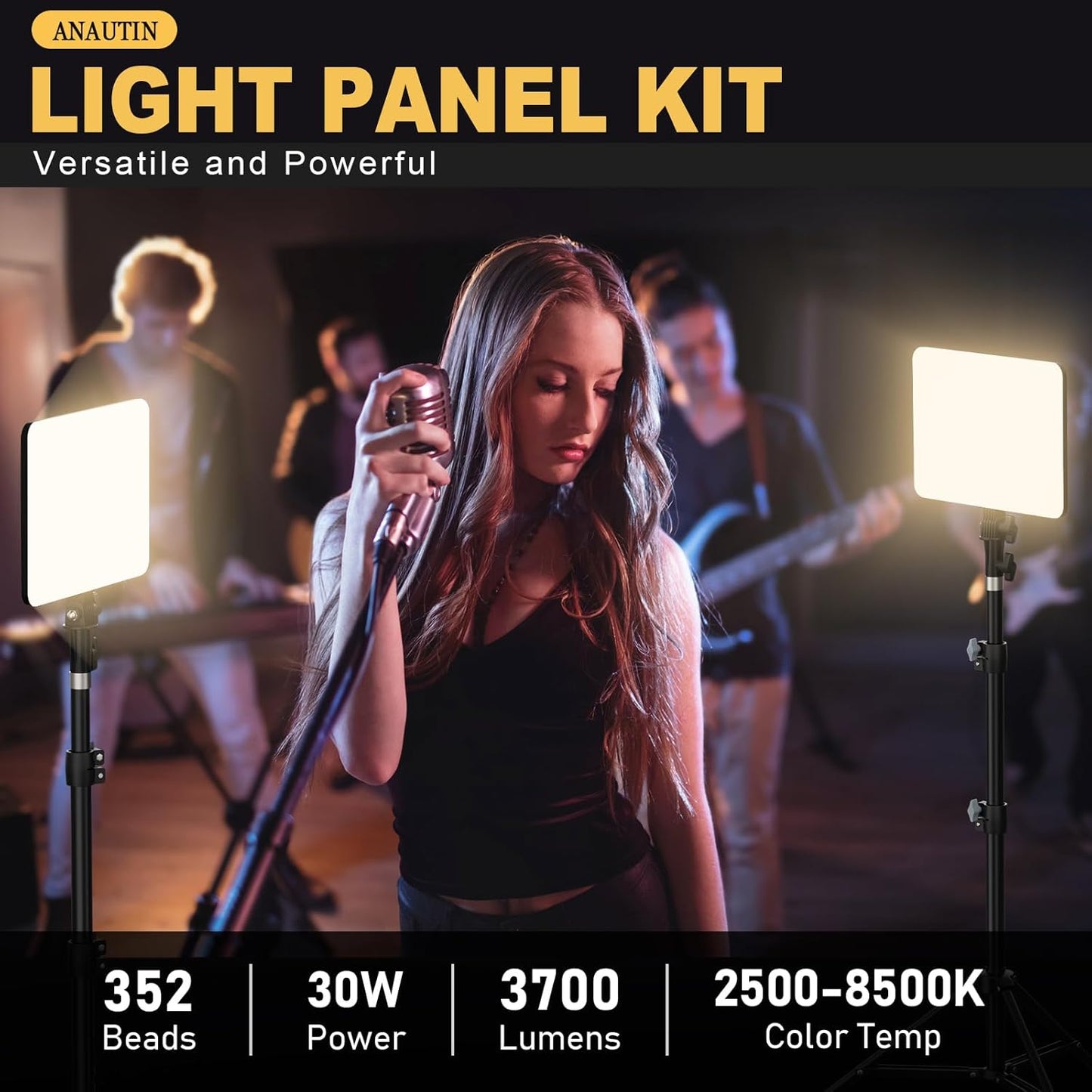 Anautin 30W 1-Pack 3700Lux Upgraded Photography Lighting Kit, LED Video Lighting for Video Recording, Studio Lights
