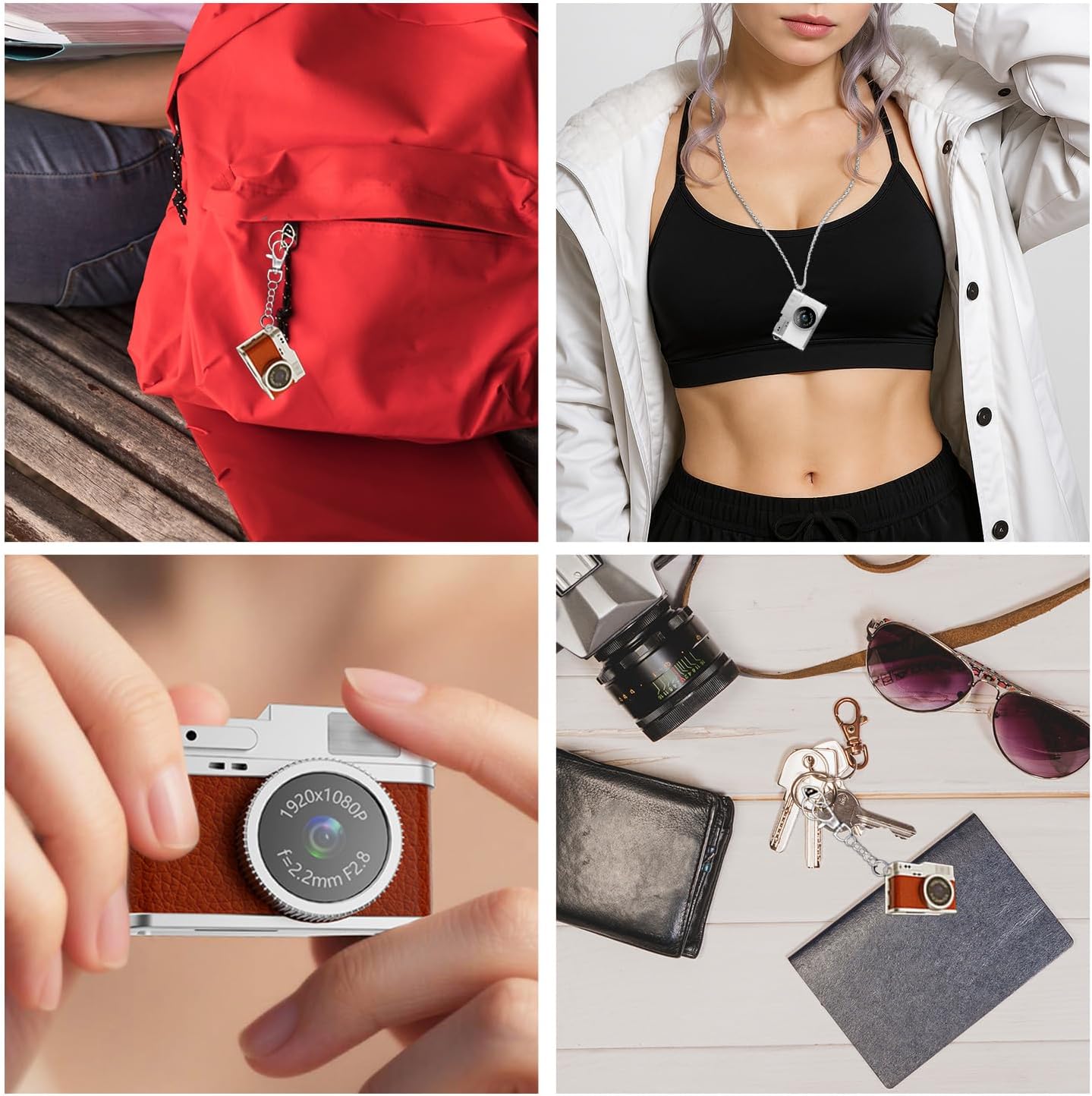 LKT 1080P 32GB Mini Keychain Camera with Card & OTG Adapter, Portable Pocket Digital Camera with Retro Filters