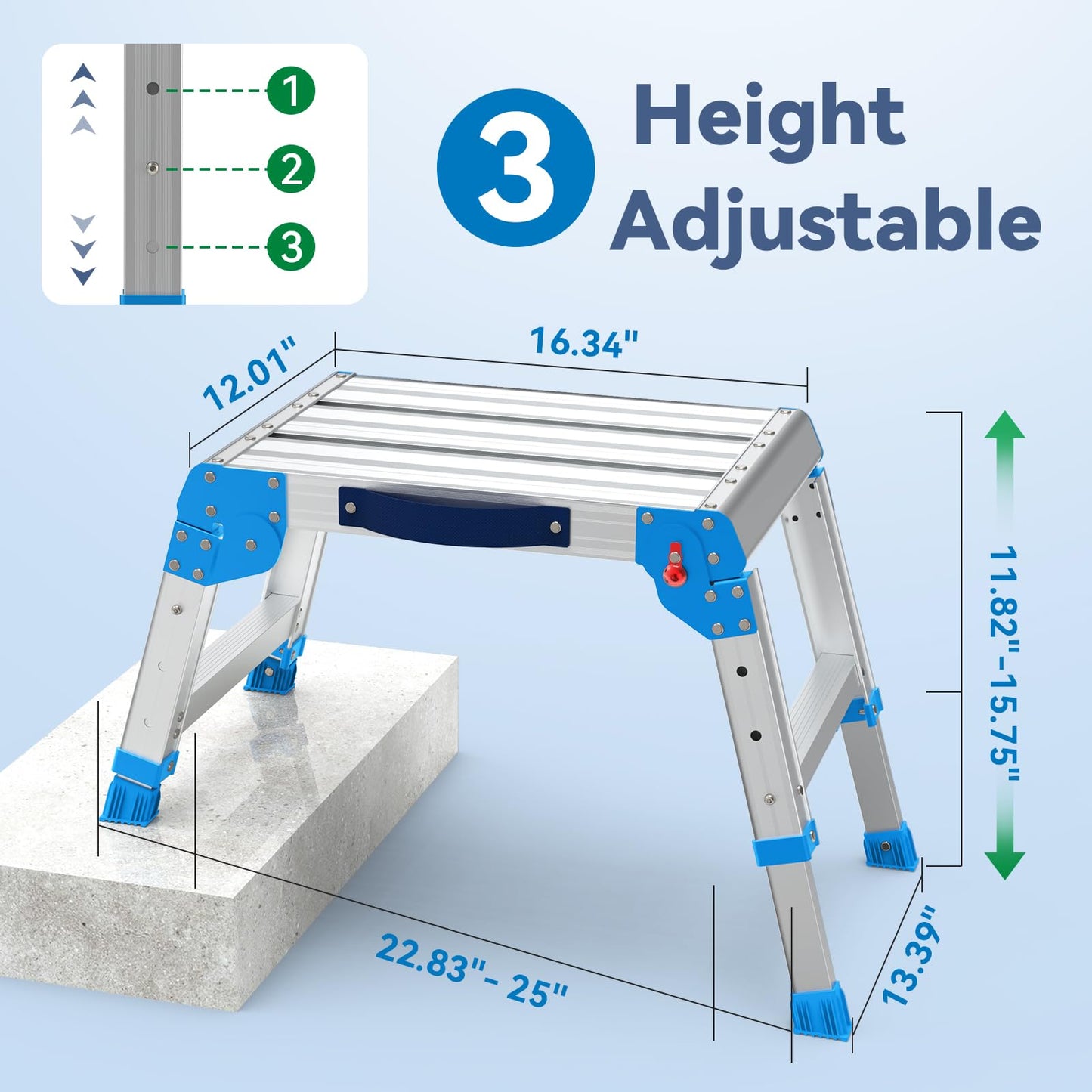 Loyoda Work Platform 440 Lbs, Folding Step Stool with One-Touch Automatic Fold, 3 Height Adjustment Step Platform, Perfect for RV Cleaning, Home Painting and Reaching High Places, Standard
