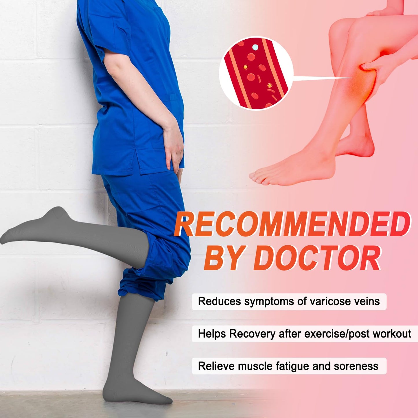 Iseasoo 4 Pairs Compression Socks for Women Circulation-Best Support for Nurses,Running,Athletic,Travel L-XL