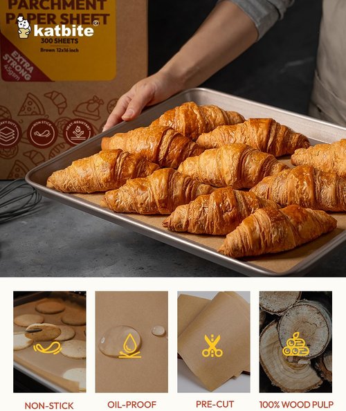Katbite Parchment Paper - 300 Sheets, 12x16 In, Heavy Duty, Unbleached Non-Stick for Baking & Cooking