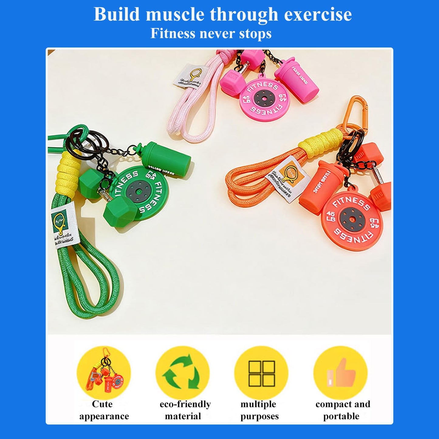 MervothixA Fitness Keychain, Dumbbell & Weights Keychain, Gym Bag Charms & Fitness Accessories for Women Men, Cute Mini Keychains for Gym, Perfect Workout Gifts for Gym Lovers