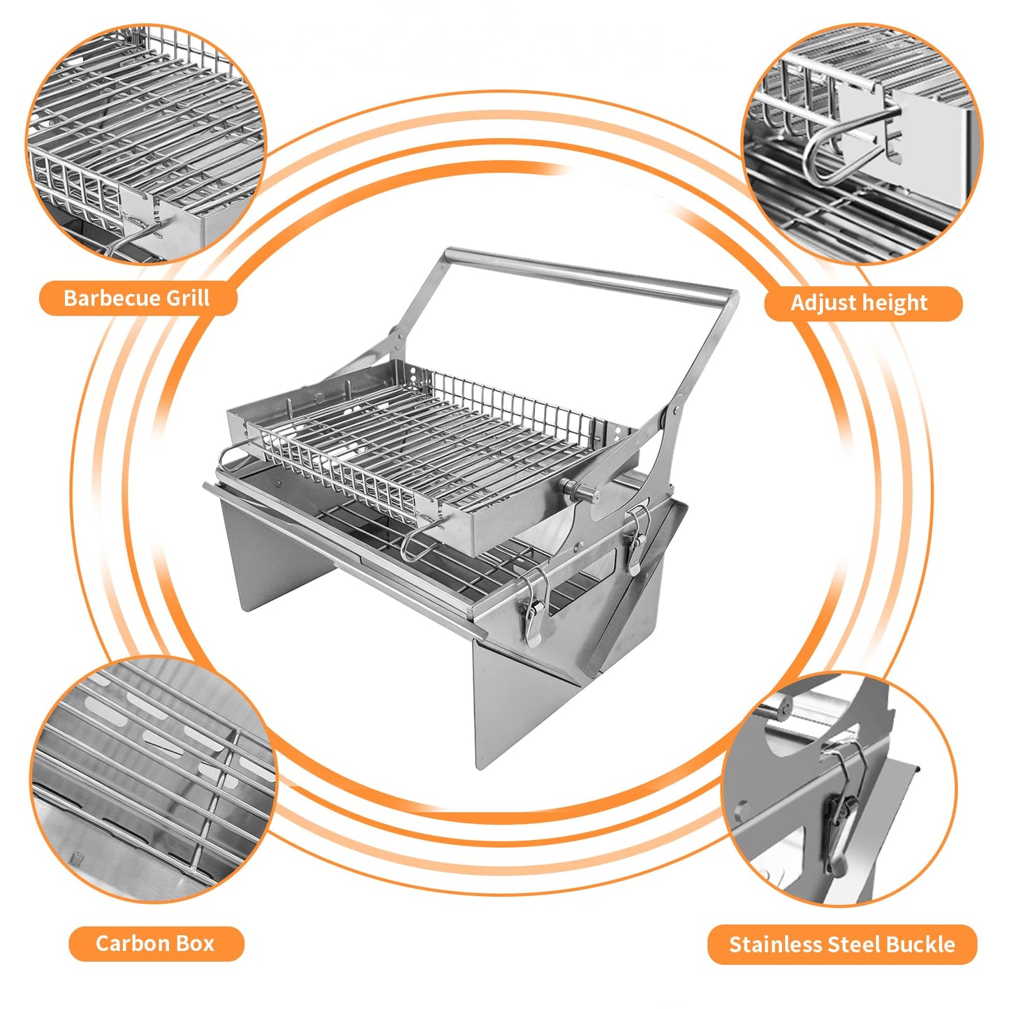 Portable 360°Rotating Charcoal Grill with Flipping Basket - 304 Stainless Steel Barbecue Grill for Camping, Tailgating, and Outdoor Adventures, Easy to Disassemble, Includes BBQ Bag New Upgrade