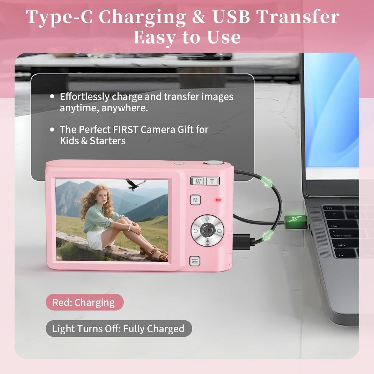 Basdecm 4K 50MP -16X 6 7 8 9 10 Digital Camera for Kids: Pink Camera for Photography Zoom Anti-Shake, Date Stamp