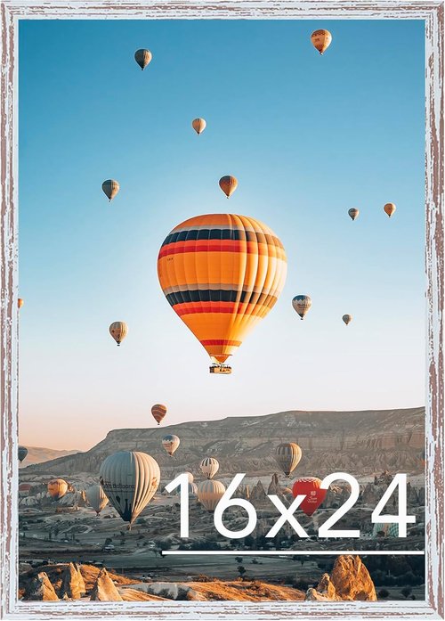 JCJMY 16x24 Rustic White Picture Frame - Versatile Wall Hanging for Photos & Canvas, Horizontal/Vertical