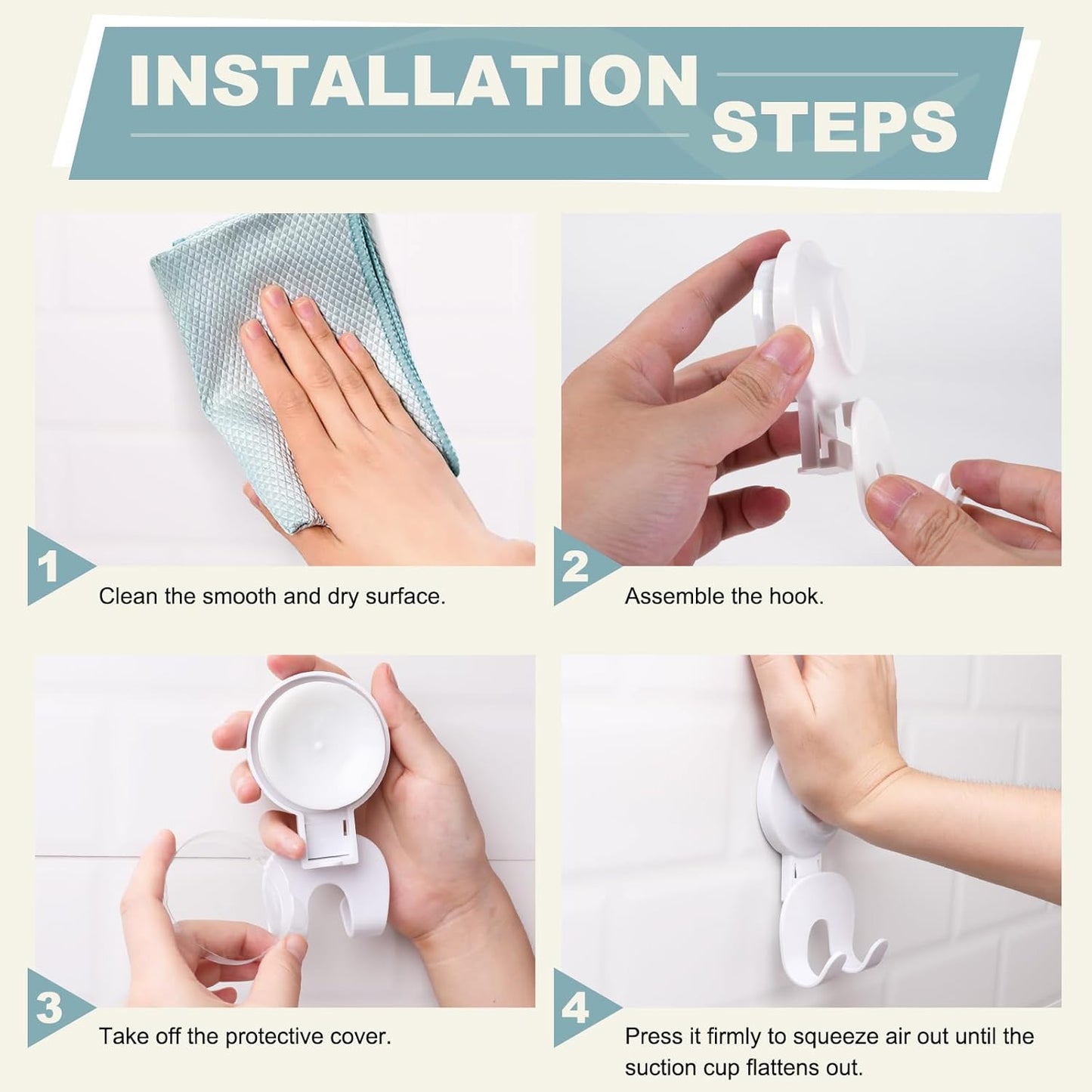 VIS'V Suction Cup Razor Holder - Removable & Reusable Shower Hooks for His and Hers | White, 2 Pcs