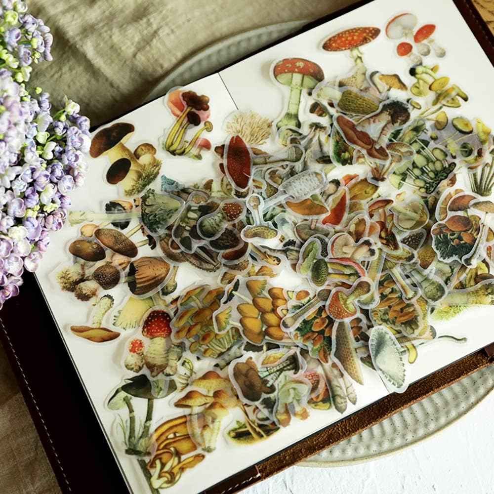 100PCS Pack Doraking Mushroom Stickers - Waterproof Paper Decals for Scrapbook Decoration, Sulfuric Adhesive, Irregular