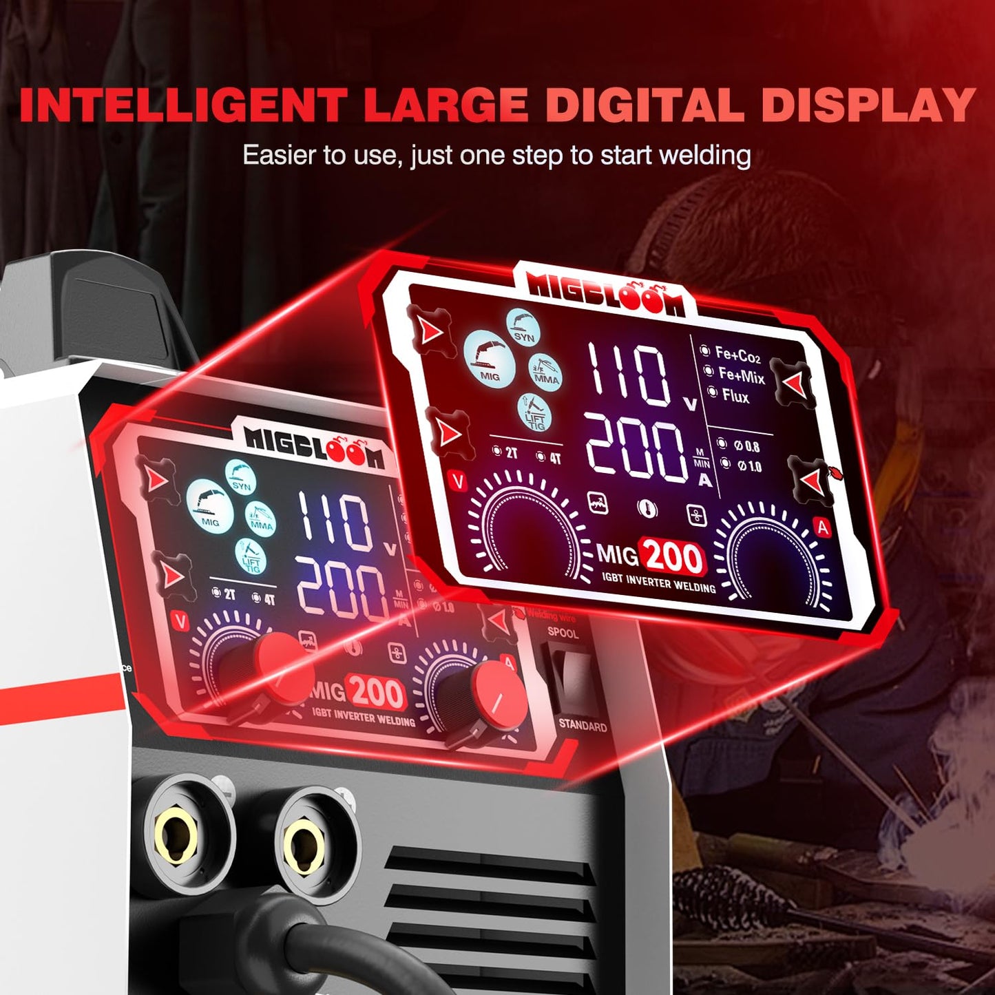 MIGBLOOM 200A Mig Welding Machine 110V/220V 6 in 1 Gas MIG/Gasless Flux Core/Stick/Lift TIG/Spool Gun/Syn Mig Welder Machine Multiprocess IGBT Inverter Welders