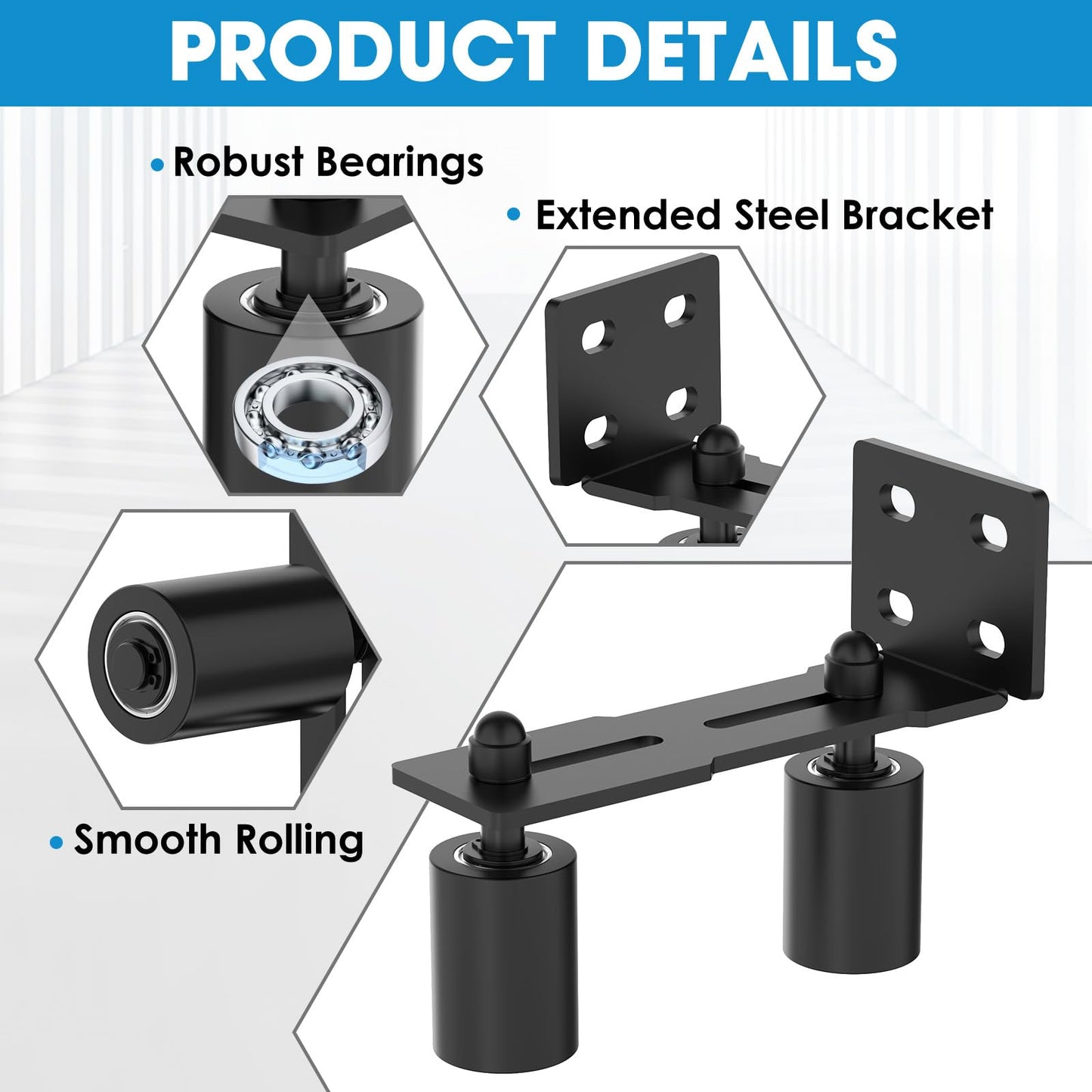 YogePote Heavy Duty Slide Gate Roller Guide with Steel L Rear Post Bracket, Adjustable Nylon Roller Guide, Rolling Gate Hardware kit for Sliding Door, Rolling Door, Wood Door (Black-1pc, 3in)