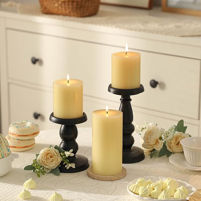 3x4 Inch Ivory Pillar Candles Set of 3 - Decorative Unscented Pillar Candles, Long Burning Dripless Candles for Table Decor, Smokeless Large Pillar Candles for Wedding, Dinner, Rustic Home Decor