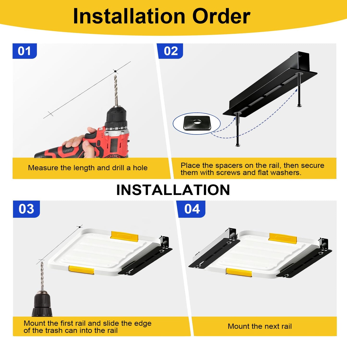 Dedomy Heavy Duty Garage Ceiling Storage Rack System, Overhead Bin Slide Track Rails for 7 Bins (8 Pack), Adjustable Tote Hanger, 176 Lbs Capacity Steel