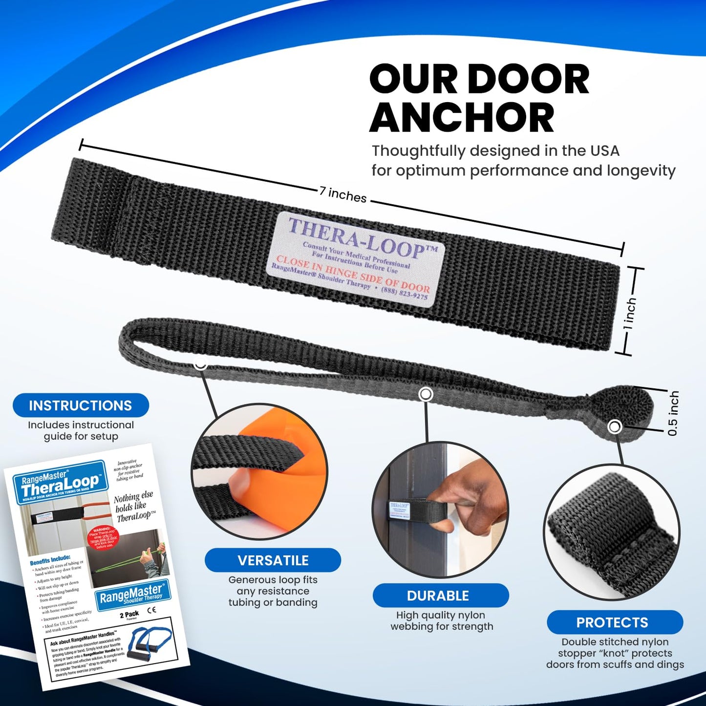 RangeMaster TheraLoop Door Anchors │ Non-Slip │ Complements Exercise Bands or Tubes │ Great for Exercising or Strengthening Activities│2 Pack (Black)