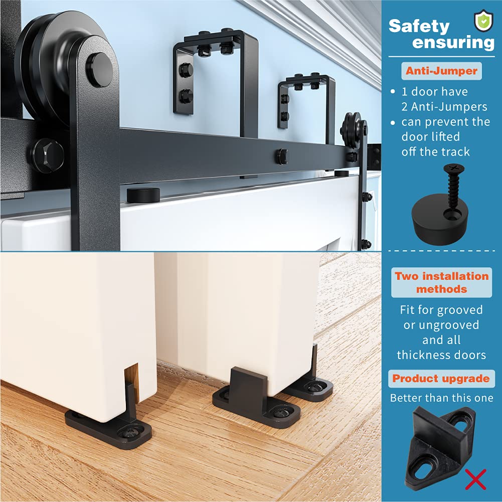 ZEKOO 10FT Double Track Bypass Sliding Barn Door Hardware Kit for 2 Doors, Bypass Barn Door Track Kit, Low Ceiling, Easy Instal, I Shape Hanger, Fit 60" Wide Door Panel