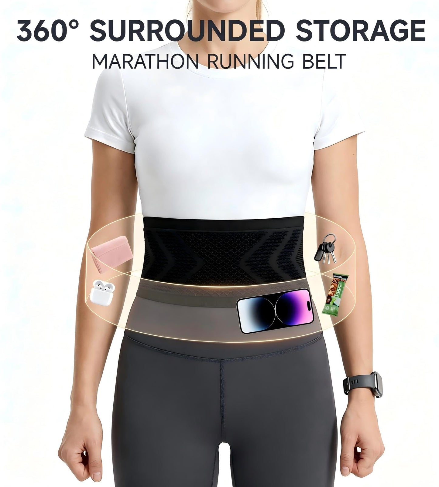 Seamless Knit Running Belt & Fanny Pack-5 Sizes Waist Pack,Spacious Connected Storage, Moisture-Wicking Fabric with Air Vents (Small)