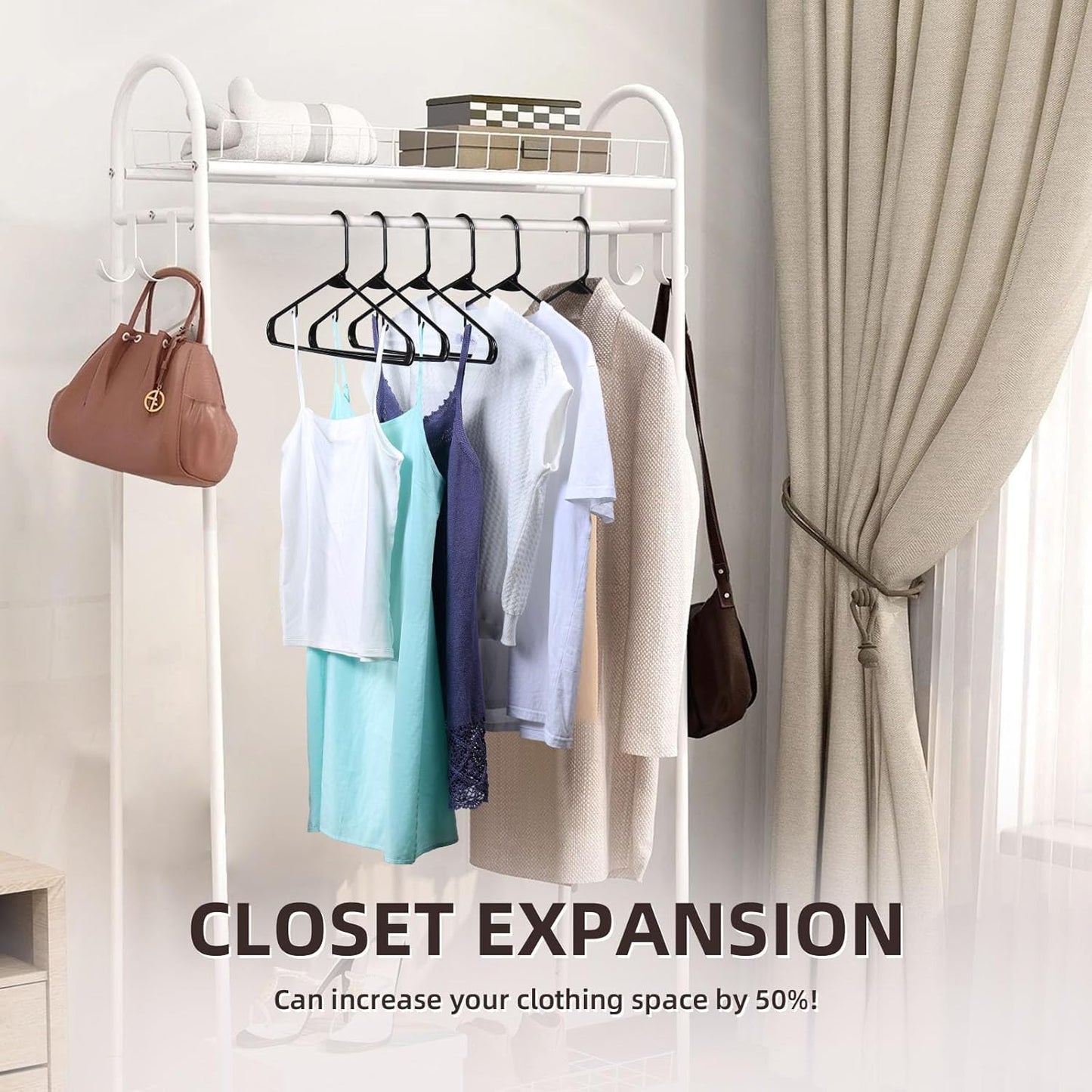 Plastic Hangers | Sturdy Space-Saving Design with Built-in Hooks - 20 Pack for Closet Organization