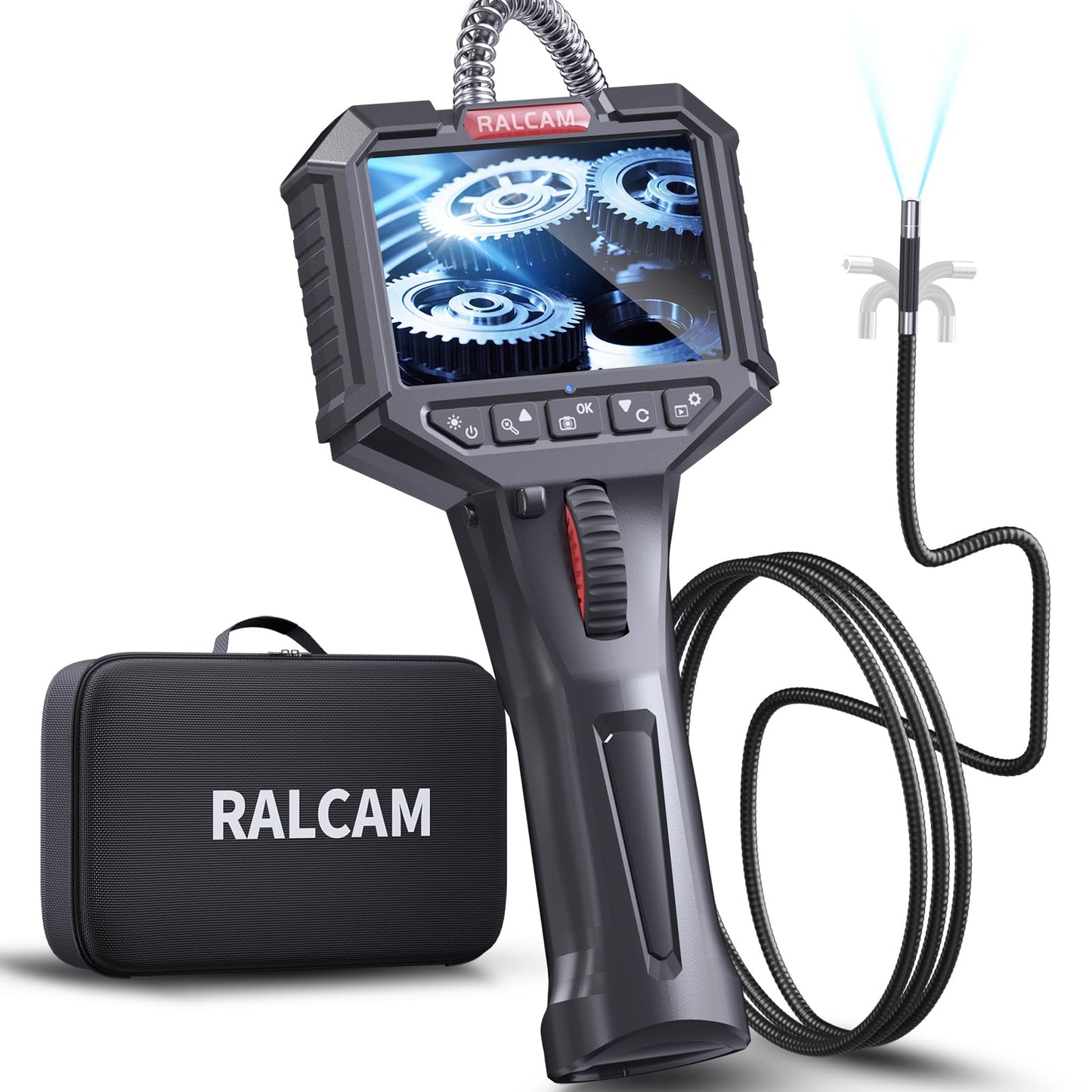 Ralcam Two-Way Articulating Borescope, Endoscope Camera with Light 0.24in/6.2mm Articulated Inspection Camera, 3.3 FT Semi-Rigid HD Video Snake Scope for Automotive Aircraft Mechanics
