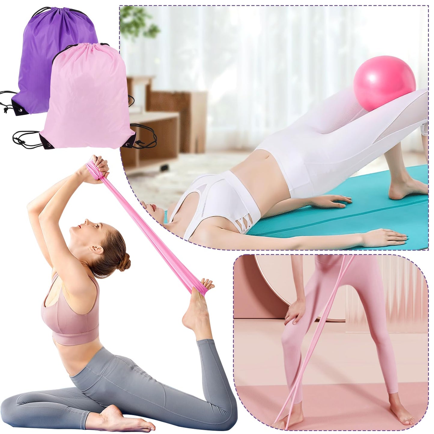 Wopgrty 21 Pcs Pilates Ring Circle Set for Women, Includes 9.8 in Ball Yoga, Ring Stretching, Strap Bands, Non Slip Socks, Back Bags for Workout, Commonly Used for Yoga, Pilates, Stretching, Fitness