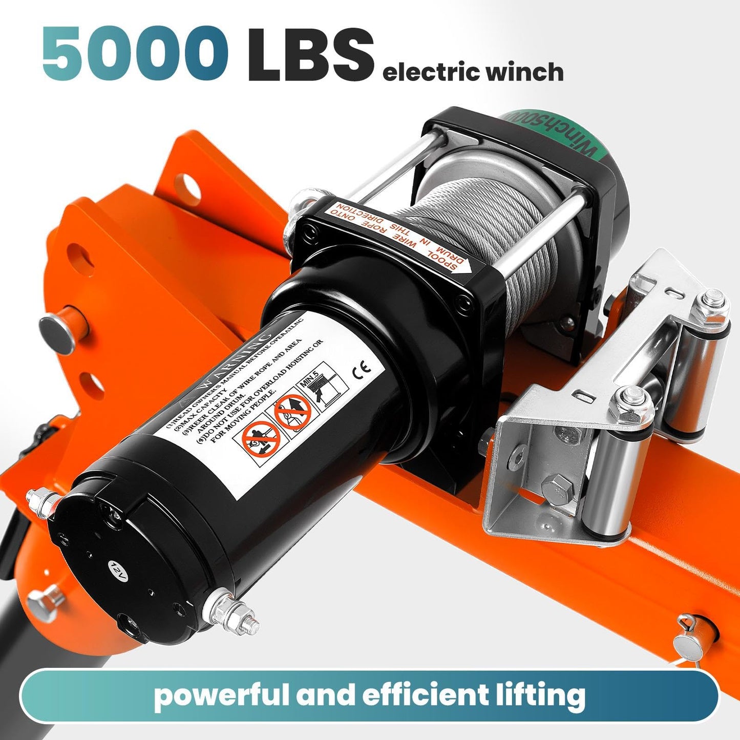 2200LBS Jib Crane, Truck Crane with 5000LBS 12V Electric Winch, 360°Rotation, 3-Position Arm Reach Adjustmen(47.24"-66.93"), Foldable Design Truck Mounted Crane, for Warehouses/Residential (5000LBS)