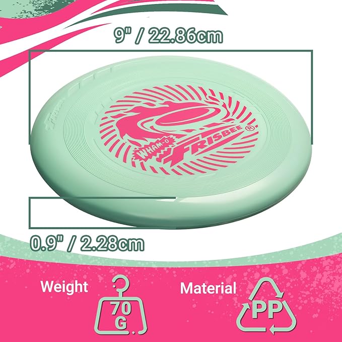 Wham-O Frisbee Go Flying Disc, 9 Inch Lightweight Sports Disc for Beginners Outdoor Beach Backyard Lawn Park Camping Family Activity Game - 70g