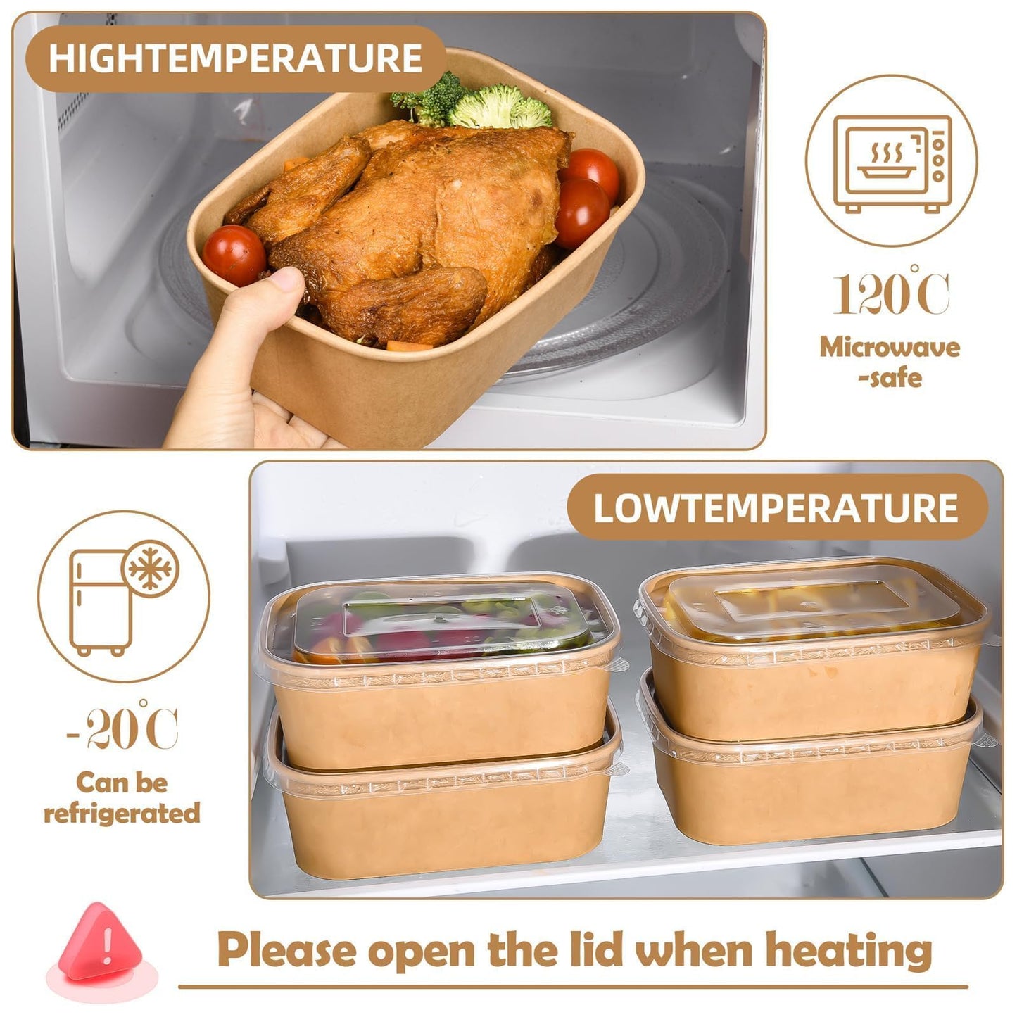 Peseojiar 50 Pack Disposable Meal Prep Containers, 25oz Disposable Large Paper Bowls with Lids and Forks for Salad, Noodles, Freezer and Microwavable Storage Use Cardboard Food Containers