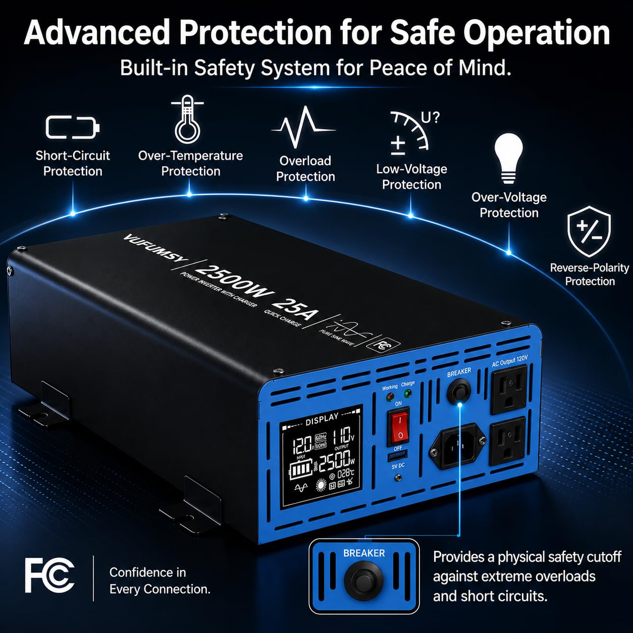 2500W Sump Pump Battery Backup System, Dual Pump Backup (1HP + 1/3HP), Pure Sine Wave Inverter, 15ms Automatic Transfer Switch, Basement Flood Protection, Works with Lithium/AGM/Lead Acid, Black