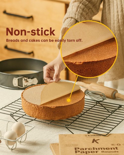 Katbite 200 Pcs Unbleached Non-Stick 9 Inch Parchment Paper Rounds | Precut Circles for Baking & Freezing