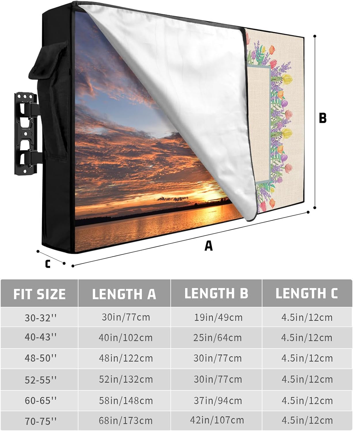 EZON-CH 40-43 inch Outdoor TV Cover Floral Plants Tuilps Lavender Linen Texture Weatherproof TV Screen Protector
