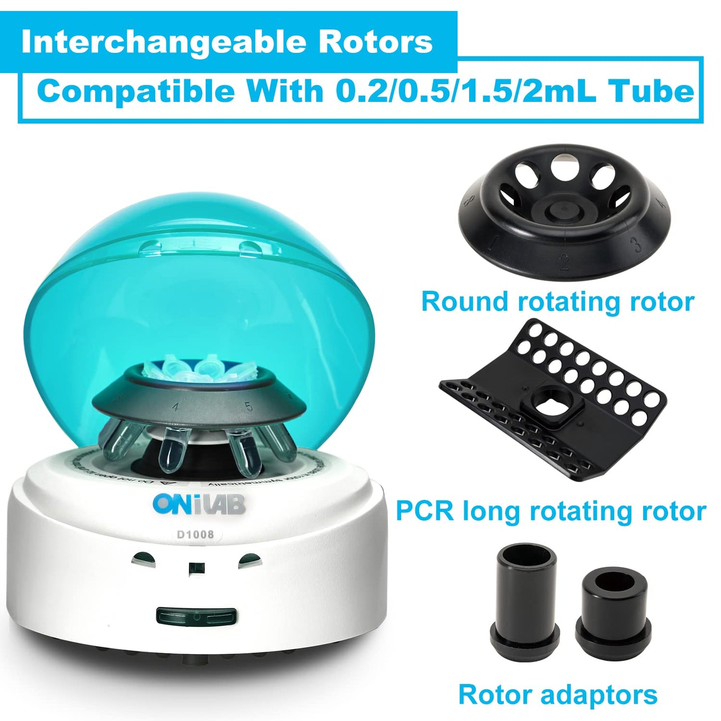 ONiLAB Scientific Mini Centrifuge 7000RPM,2680 x g RCF, Lab Benchtop Centrifuge with 2 Rotors for 8 x 0.2/0.5/1.5/2.0ml and 0.2mL×32 PCR Strips, Low Noise≤45dB, 100-240V,Green lid(ONLY for MICROTUBES)