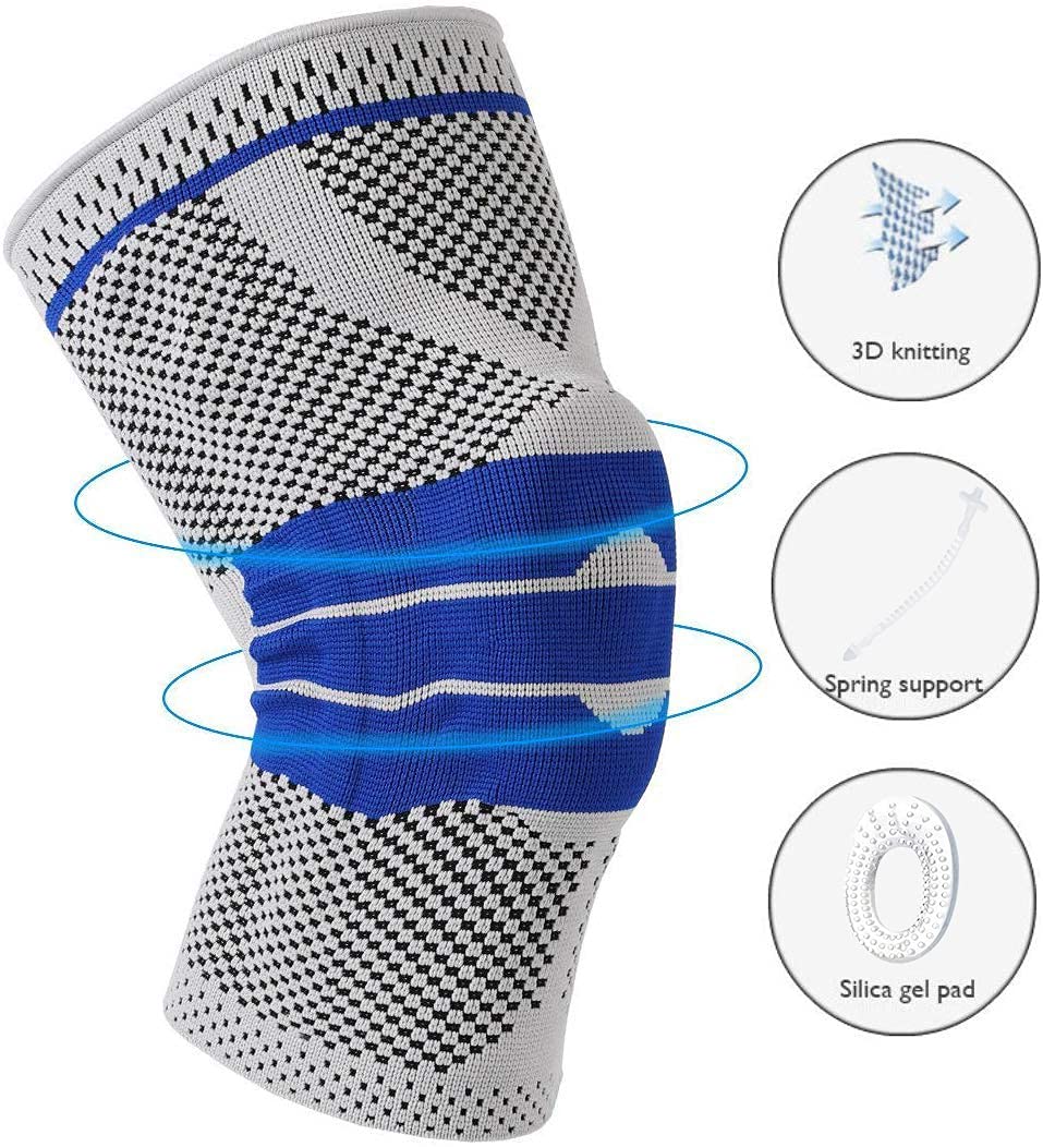 EOYEA Knee Brace Compression Sleeve for Knee Pain Wraps Patella Stabilizer with Silicone Gel Spring Support, Hinged Kneepads Protector for Meniscus Tear Arthritis Men Women (L (Pack of 2))